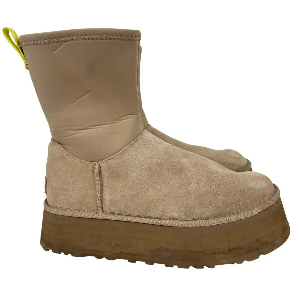 UGG Classic Dipper Platform Boots Womens Size 11 Beige Suede Neoprene Pull On